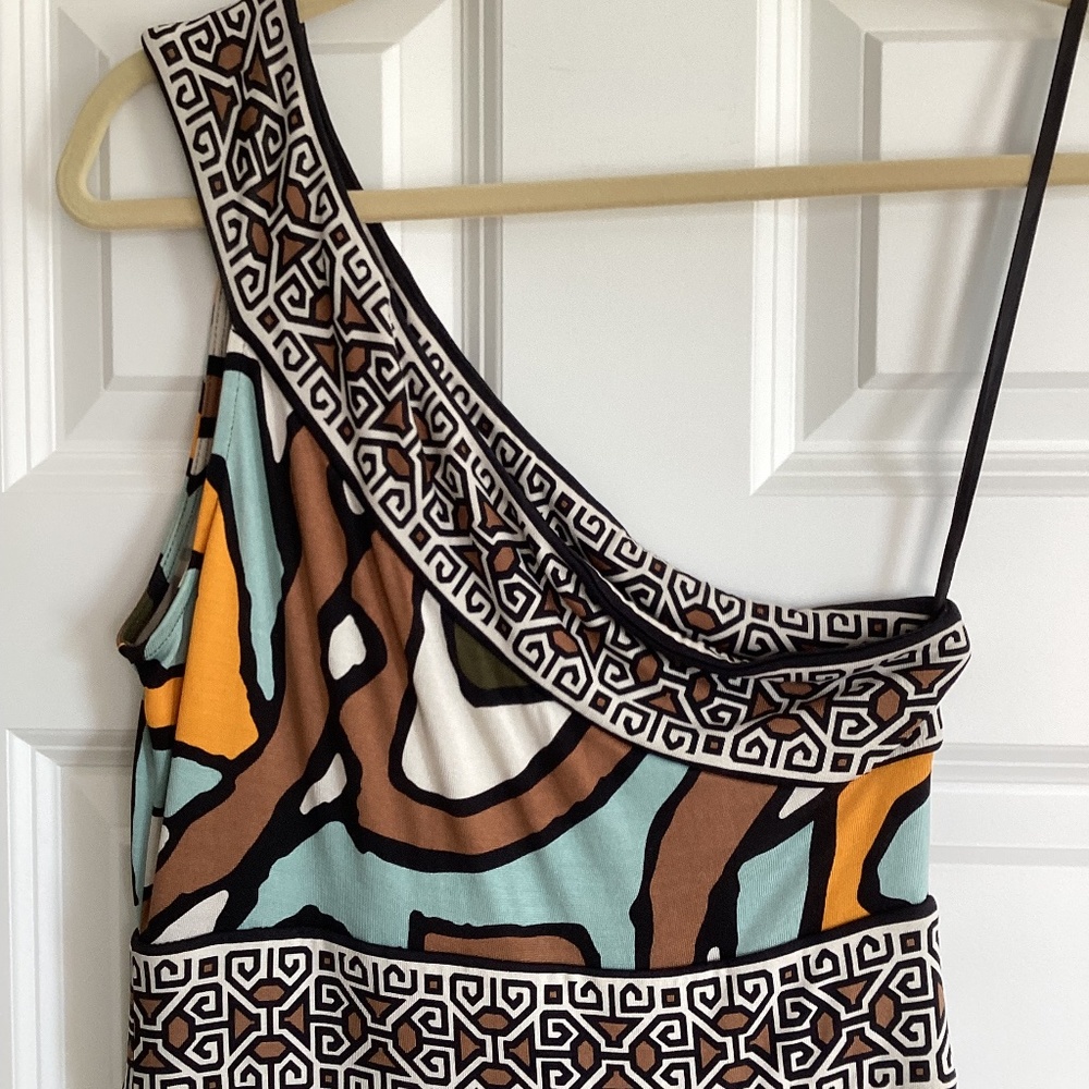 Diane von Furstenberg Silk Jersey One Shoulder Bodycon Midi Dress Graphic Print - Picture 5 of 8